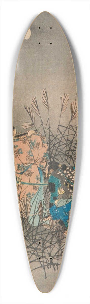 Tsukioka Yoshitoshi - Fujiwara no Yasumasa Playing the Flute by Moonlight on an Open Moor 39.3 inch art pintail longboard deck