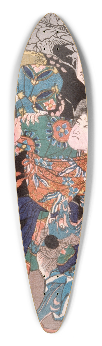Tsukioka Yoshitoshi - Kiso Komawakamaru Yoshinaka Conquering the Tengu 39.3 inch art pintail longboard deck