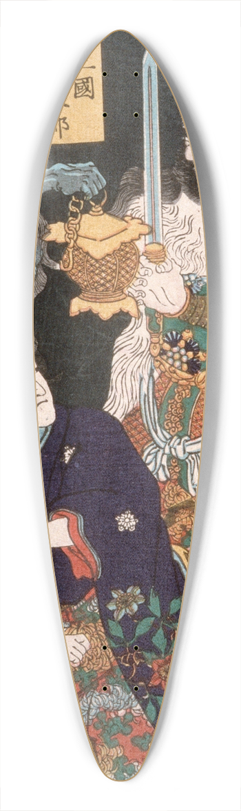 Tsukioka Yoshitoshi - Sangoku Tar Kneeling before Demon and Warrior 39.3 inch art pintail longboard deck