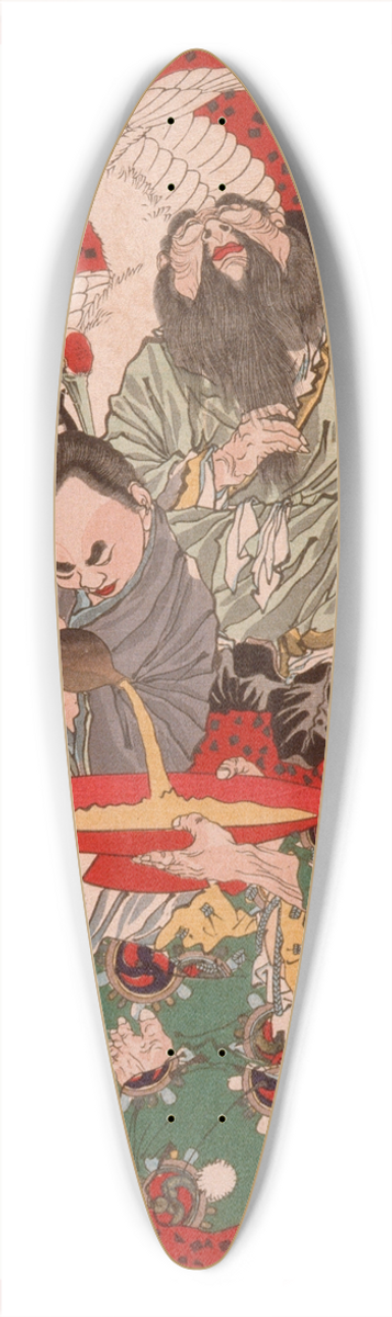 Tsukioka Yoshitoshi - Tbsaku, Miura Yoshiaki the Tax Collector, and Urashima Tar Drinking Wine 39.3 inch art pintail longboard deck