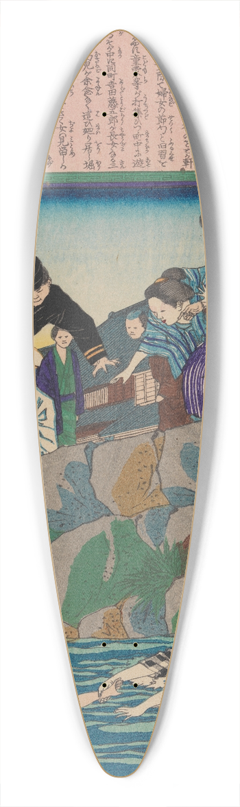 Tsukioka Yoshitoshi - The Girl Saku Rescuing a Baby from the River 39.3 inch art pintail longboard deck
