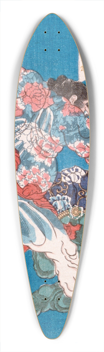 Tsukioka Yoshitoshi - The Wrestler Konjin Chgor Throwing a Devil 39.3 inch art pintail longboard deck