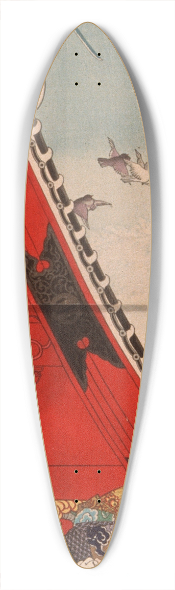 Tsukioka Yoshitoshi - Two Heroes Fighting atop Hrykaku 39.3 inch art pintail longboard deck