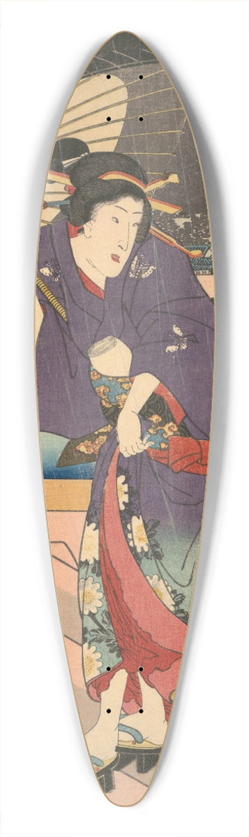 Utagawa Kunisada (Toyokuni III) - Rainy Scene on a Bridge (Ame no To no Sue) 39.3 inch art pintail longboard deck