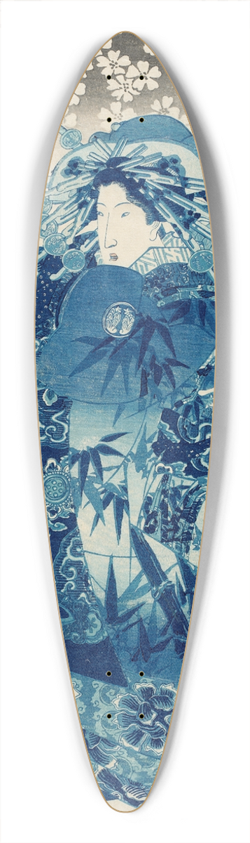 Utagawa Kunisada (Toyokuni III) - Yatsuhashi of the Naka-Manjiya, kamuro Wakaba and Yayoi 39.3 inch art pintail longboard deck