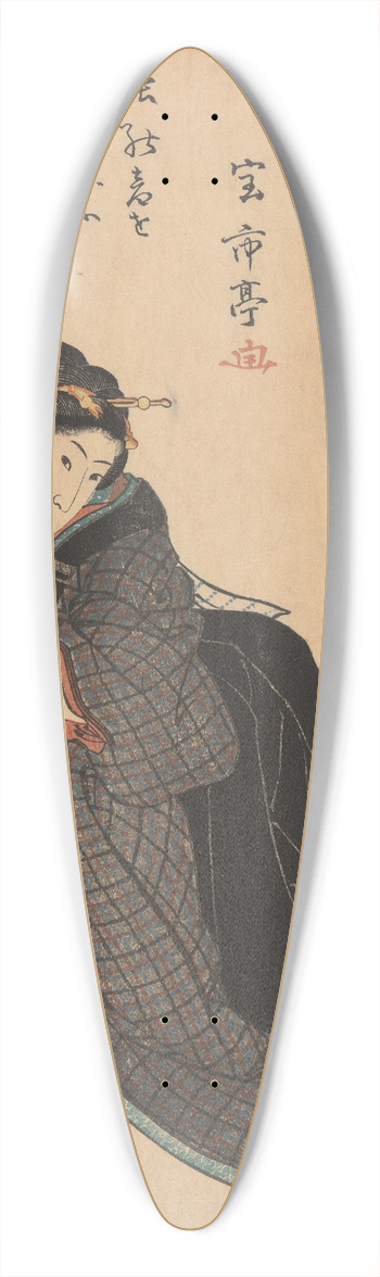 Utagawa Kuniyoshi - Woman in Plaid Kimono, Arms Akimbo 39.3 inch art pintail longboard deck
