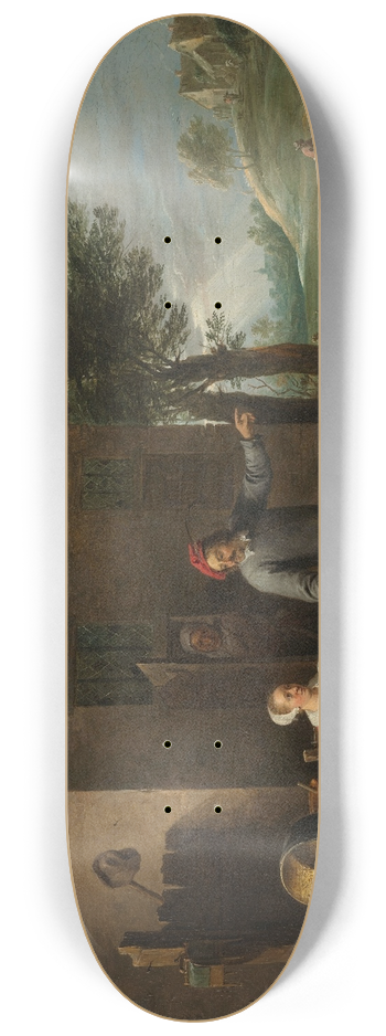David Teniers The Younger - Husbandman at a Cottage Door with a Seated Woman and Child 8.25 inch art skate deck