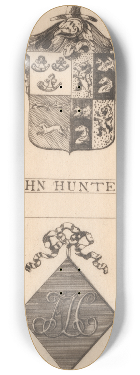 David Young Cameron - John Hunters Book Plate with Armorial Bearings and Mrs. Hunters Book Plate with her Monogram 8.25 inch art skate deck
