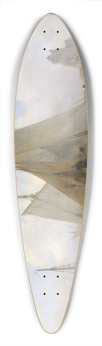 Wijnand Nuijen - Fishing Boats on the Beach with Fishermen and Women Sorting the Catch 39.3 inch art pintail longboard deck