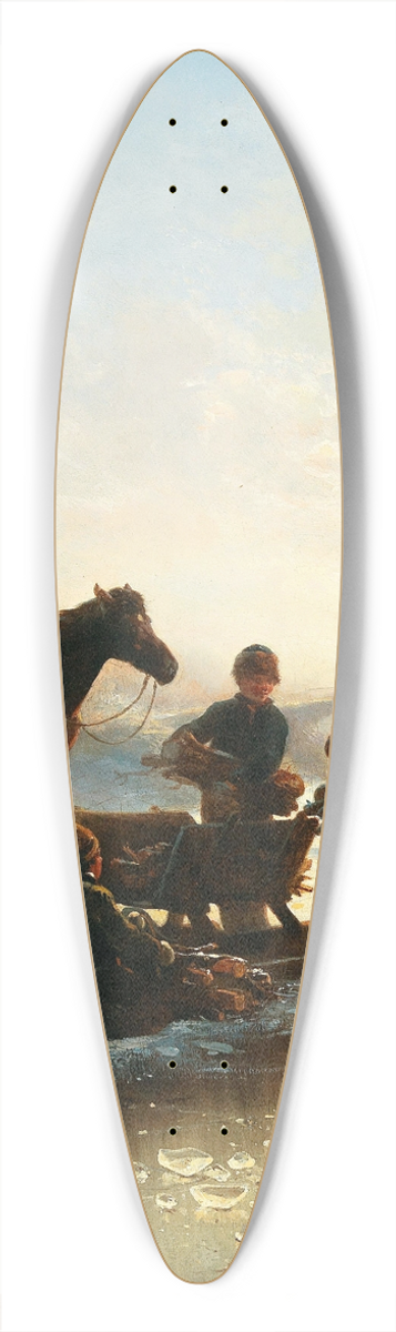 Wilhelm Alexander Meyerheim - Children on the Ice Collecting Wood 39.3 inch art pintail longboard deck