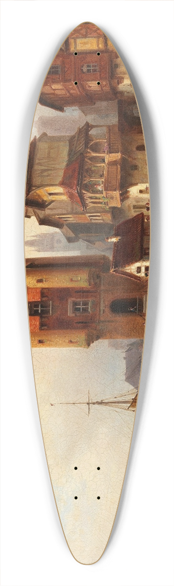 Wilhelm Alexander Meyerheim - Stadt am Flussufer 39.3 inch art pintail longboard deck