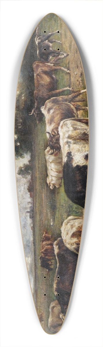 Wilhelm Frey - Rinderherde an einer Wasserstelle in weiter Landschaft 39.3 inch art pintail longboard deck