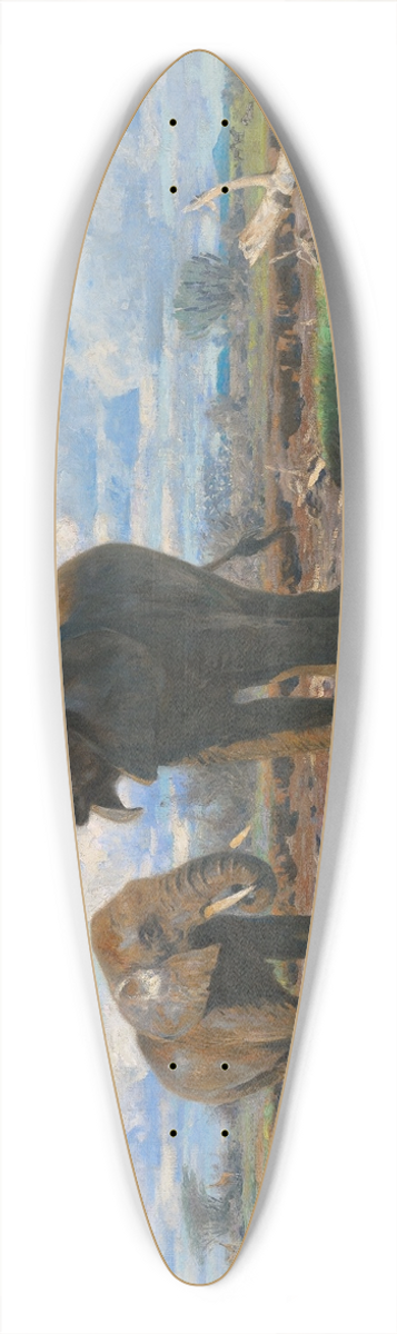Wilhelm Kuhnert - Elephants at a waterhole 39.3 inch art pintail longboard deck