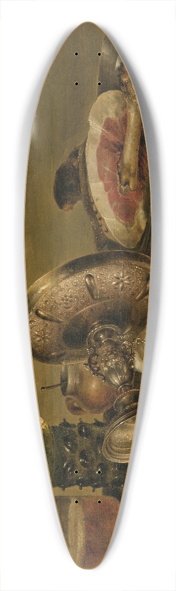 Willem Claesz Heda - A partially draped table with an overturned tazza, roemer and glass of beer, with a partially peeled lemon and ham on pewter plates 39.3 inch art pintail longboard deck