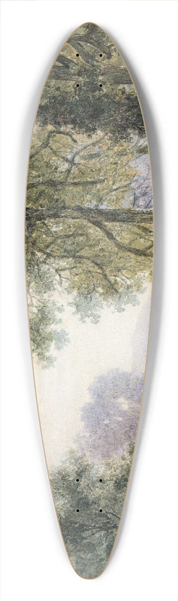 Willem Roelofs - Boomrijk landschap met stenen brug over een rivier 39.3 inch art pintail longboard deck