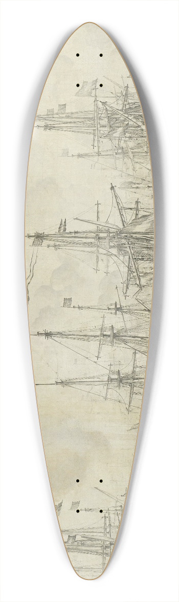 Willem van de Velde the Elder - The Failed Attack of the English on the Return Fleet in the Port of Bergen, Norway, 12 August 1665; an episode from the Second Anglo-Dutch War 39.3 inch art pintail longboard deck