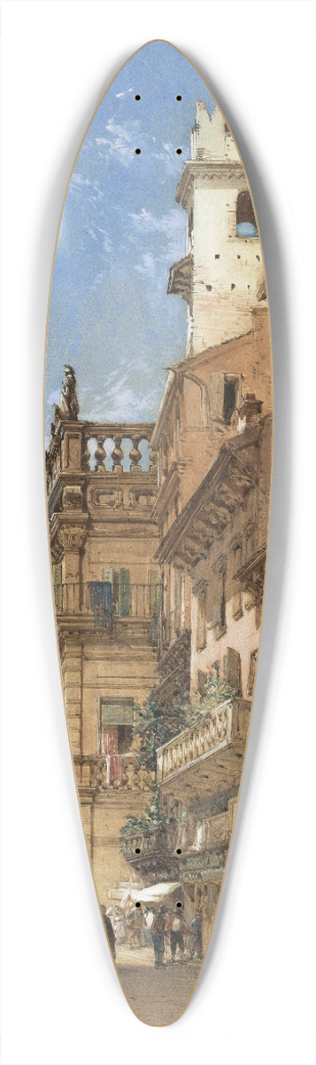 William Callow - Corso Sant Anastasia with the Palazzo Maffei in Verona 39.3 inch art pintail longboard deck