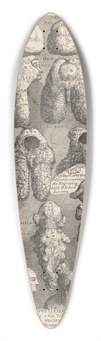 William Hogarth - The Five Orders of Periwigs 39.3 inch art pintail longboard deck