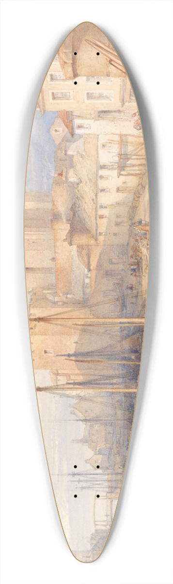 William Leighton Leitch - Castletown Harbour, Isle of Man 39.3 inch art pintail longboard deck