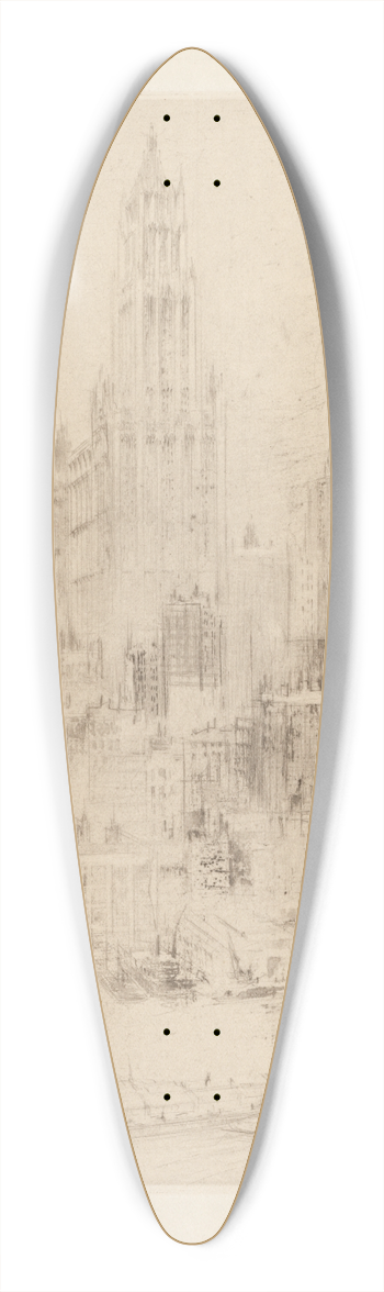 William Walcot - Downtown Manhattan from the East River, with the Woolworth Building 39.3 inch art pintail longboard deck