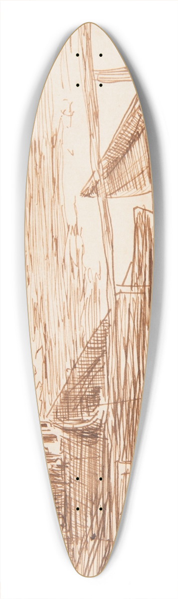 Winslow Homer - House at a Railing with Beached Dories 39.3 inch art pintail longboard deck