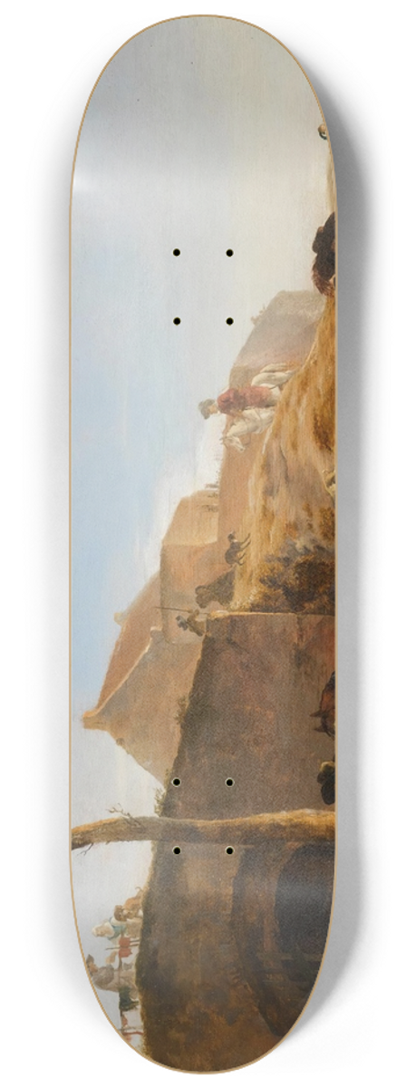 Dirk Stoop - A Landscape With Sportsmen Preparing For The Hunt, Together With Their Hounds And Horses 8.25 inch art skate deck