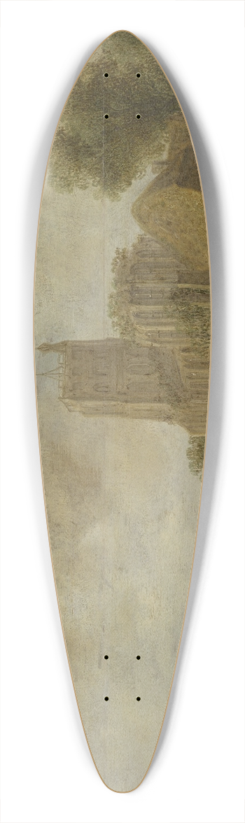 Wouter Knijff - River and Church in ruins 39.3 inch art pintail longboard deck