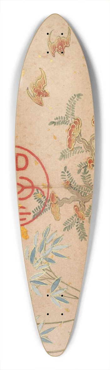 Zhang Ruoai - Bats, rocks, flowers circular calligraphy 39.3 inch art pintail longboard deck