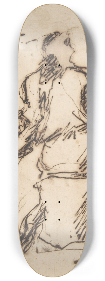 Domenico Gargiulo - Seated Figure Receiving an Object Presented by a Smaller Figure 8.25 inch art skate deck