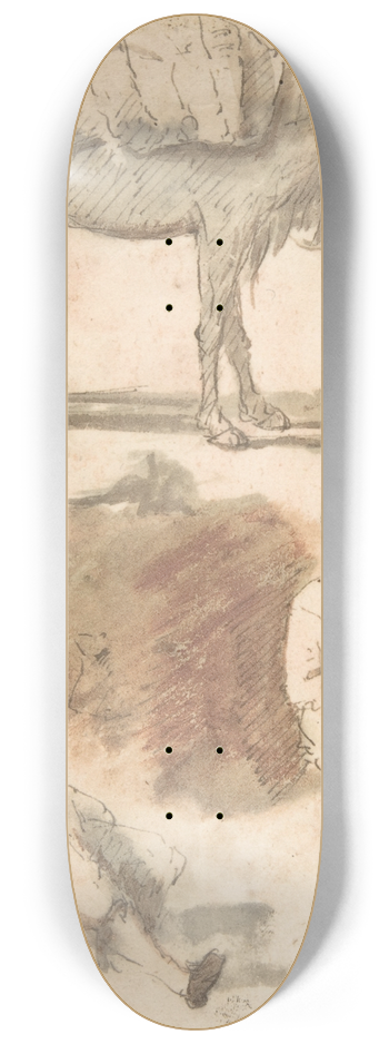 Domenico Gargiulo - Sheet of Studies; A Horse Above, a Seated Man and a Reclining Man Below 8.25 inch art skate deck