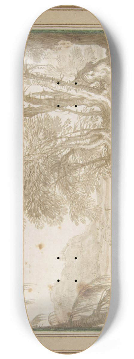 Domenico Piola - Wooded Landscape with Two Figures 8.25 inch art skate deck