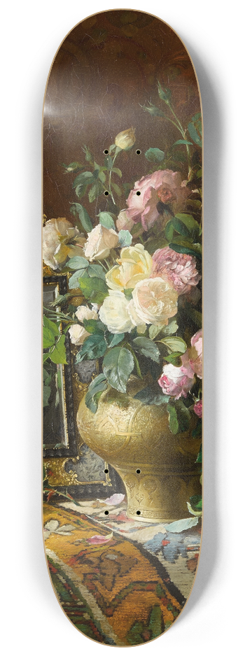 Dominique Hubert Rozier - Nature morte au bouquet des roses dans une vase ottomane 8.25 inch art skate deck