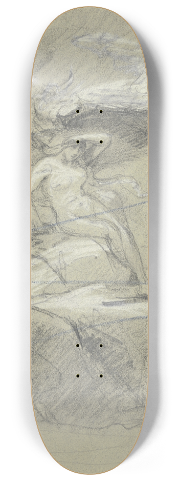 Dora Hitz - Geflgelter weiblicher Akt auf einem Felsen 8.25 inch art skate deck