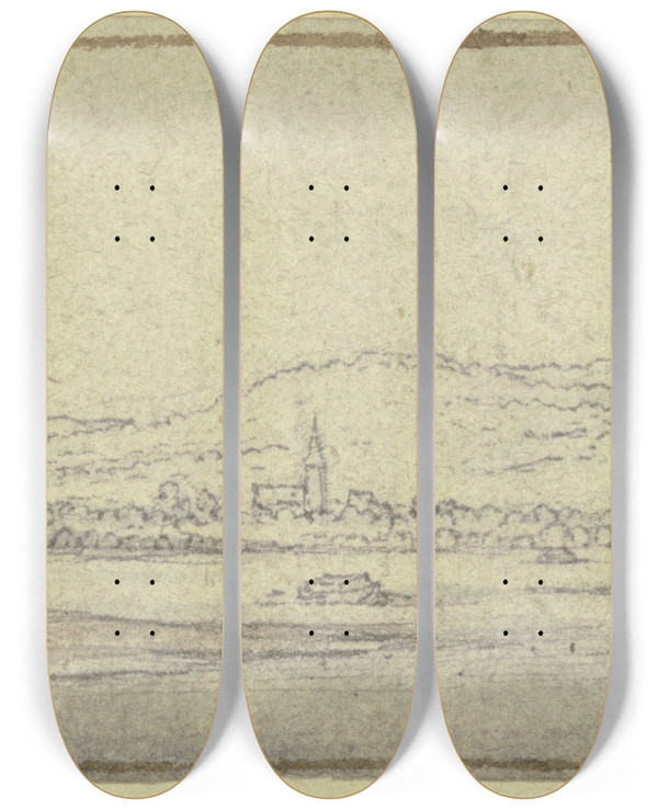 Triptych art skateboard deck of Wenceslaus Hollar A Donau Landscape by Wenceslaus Hollar (1607-1677)