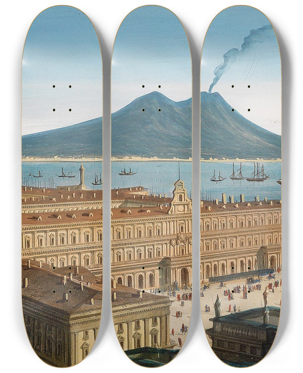 Triptych art skateboard deck of Leopoldo Calvi Panorama Von Neapel by Leopoldo Calvi (19-)