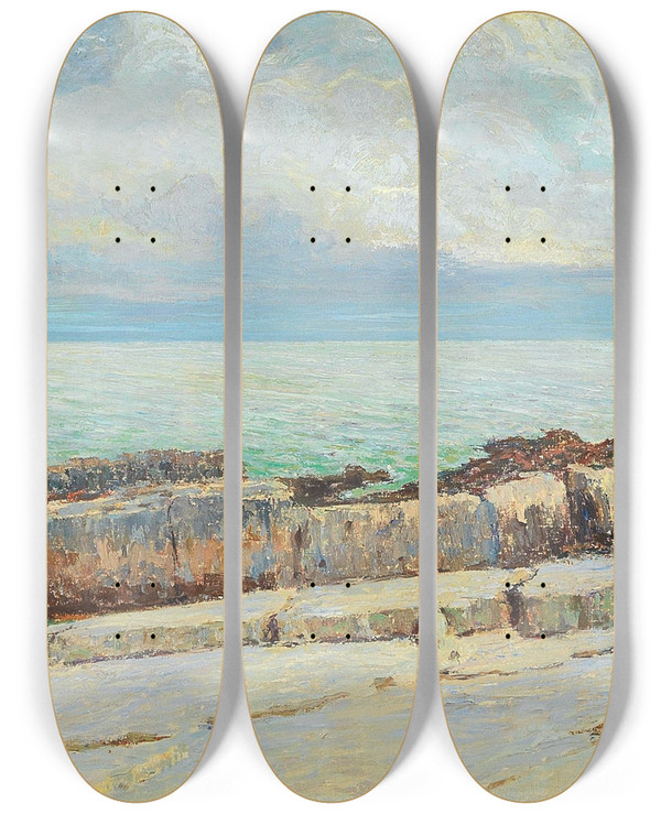Triptych art skateboard deck of Menci Clement Crni Coastal Landscape by Menci Clement Crncic (1865-1930)