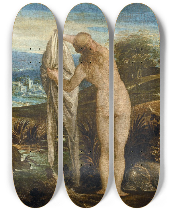Triptych art skateboard deck of Pauwels Franck The Judgement Of Paris by Pauwels Franck (1540-1596)