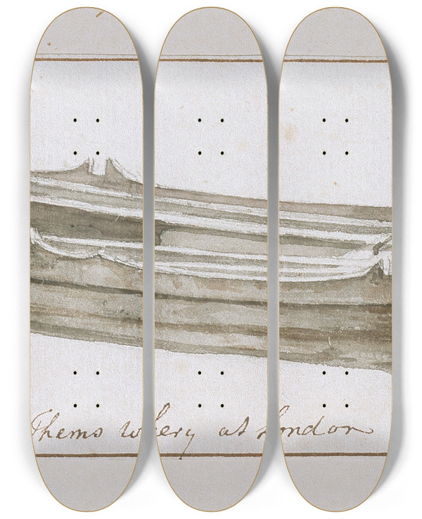 Triptych art skateboard deck of Johann Heinrich Mntz A Thems Whery At London by Johann Heinrich Muntz (1727-1798)