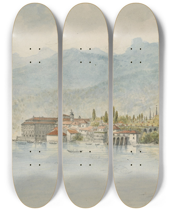 Triptych art skateboard deck of Charles Gore Isola Bella Lago Maggiore by Charles Gore (1729-1807)