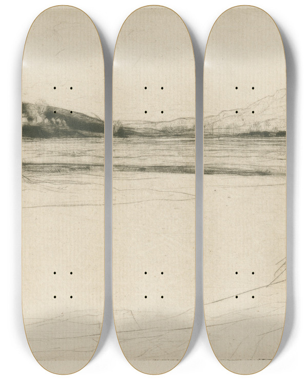 Triptych art skateboard deck of David Young Cameron Strathearn by David Young Cameron (1865-1945)