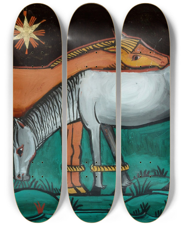 Triptych art skateboard deck of Helena Schrammwna On A Pasture by Helena Schrammowna (1879-1942)