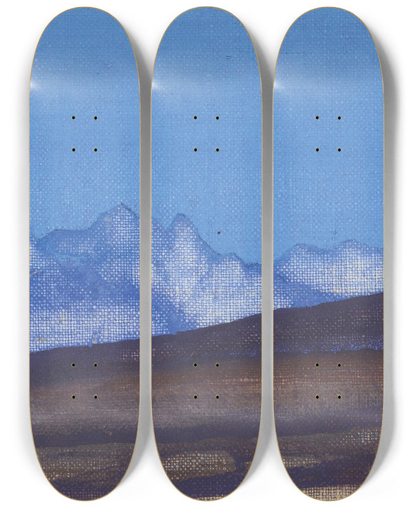 Triptych art skateboard deck of Nicholas Roerich Mongolia by Nicholas Roerich (1874-1947)