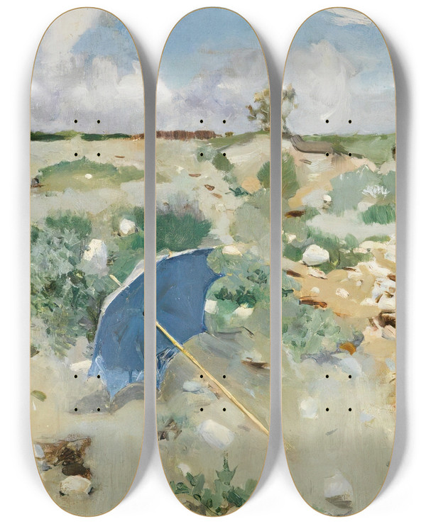 Triptych art skateboard deck of Paul Csar Helleu On The Beach by Paul Cesar Helleu (1859-1927)