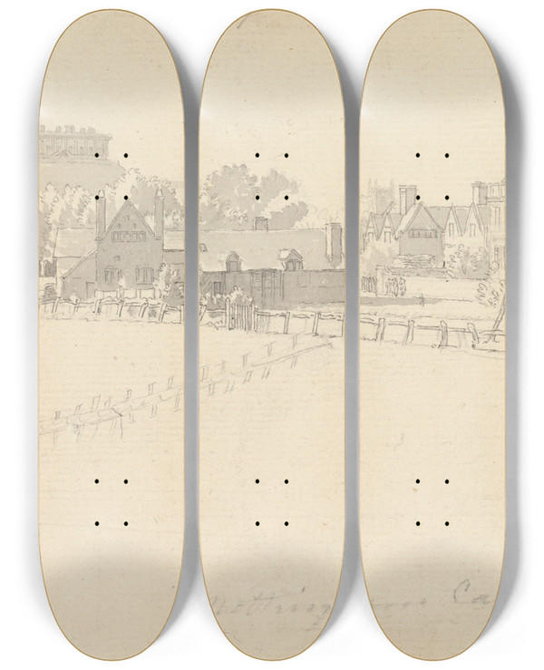 Triptych art skateboard deck of Paul Sandby Nottingham Castle by Paul Sandby (1731-1809)