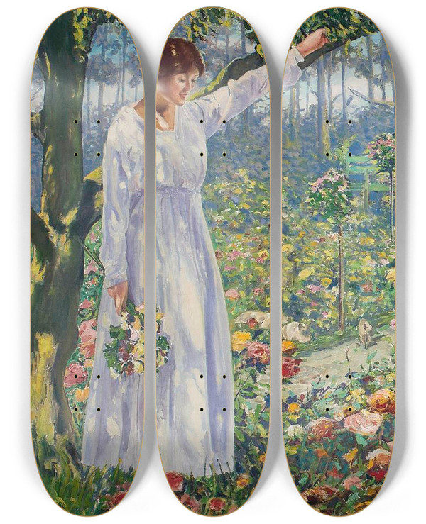 Triptych art skateboard deck of Leon Kamirkaufmann Garden De Louveciennes by Leon Kamir Kaufmann (1872-1933)