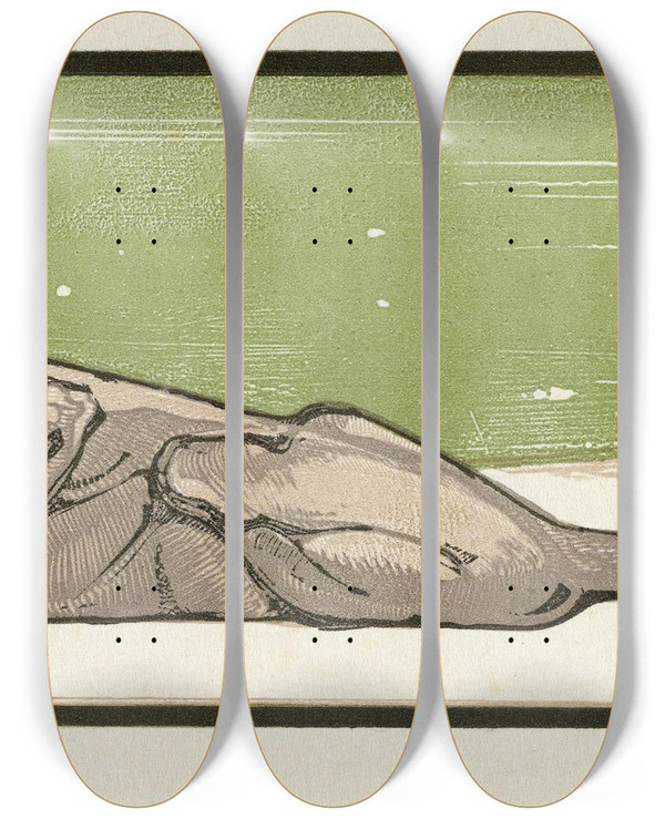 Triptych art skateboard deck of Bernard Willem Wierink Puma by Bernard Willem Wierink (1856-1939)