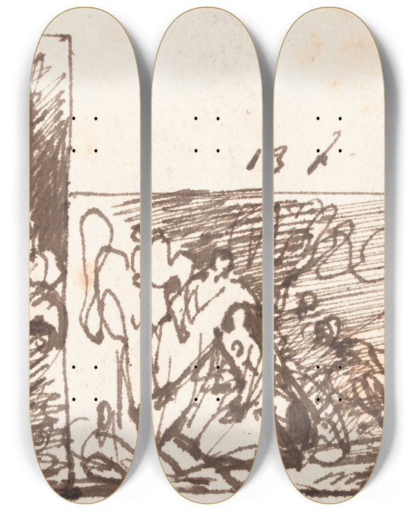 Triptych art skateboard deck of Nicaise De Keyser Three Scenes by Nicaise De Keyser (1813-1887)
