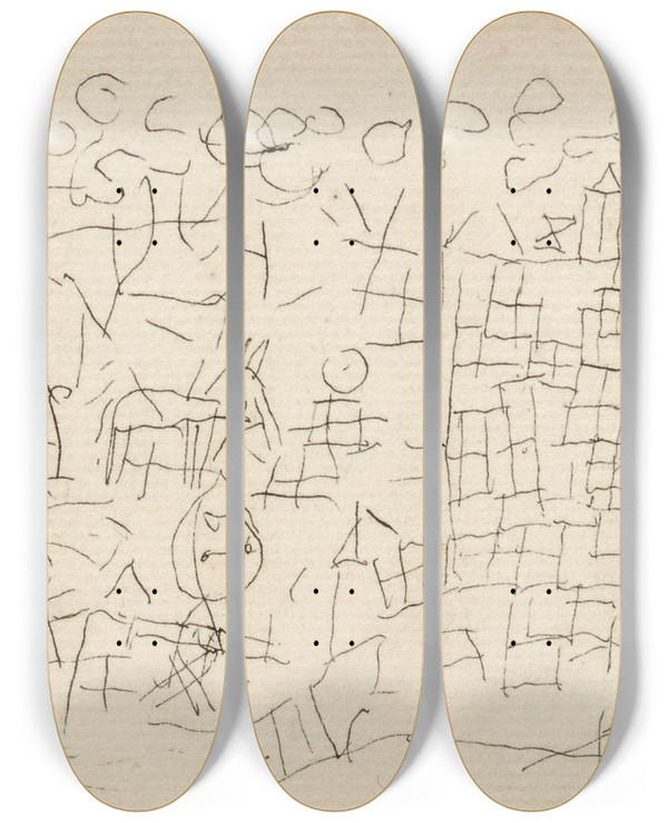 Triptych art skateboard deck of Paul Klee About The Town by Paul Klee (1879-1940)
