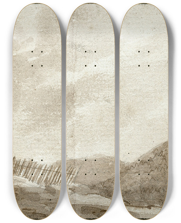 Triptych art skateboard deck of Otto Howen Gezicht In De Omgeving Van Gerona_8 by Otto Howen (1774-1848)