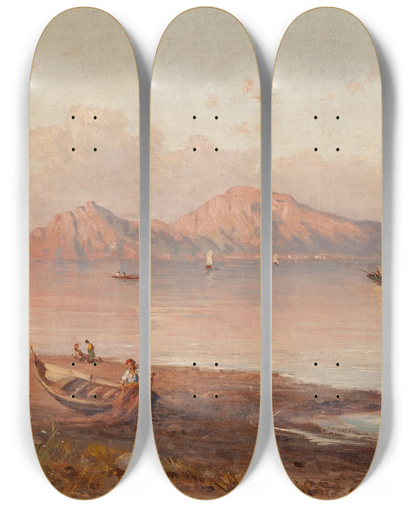 Triptych art skateboard deck of Henryk Cieszkowski A View Of Capri by Henryk Cieszkowski (1835-1895)